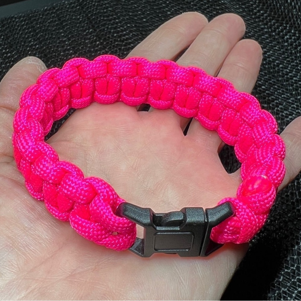 Neon Pink Paracord Survival Bracelet Plastic Buckle Closure 7”